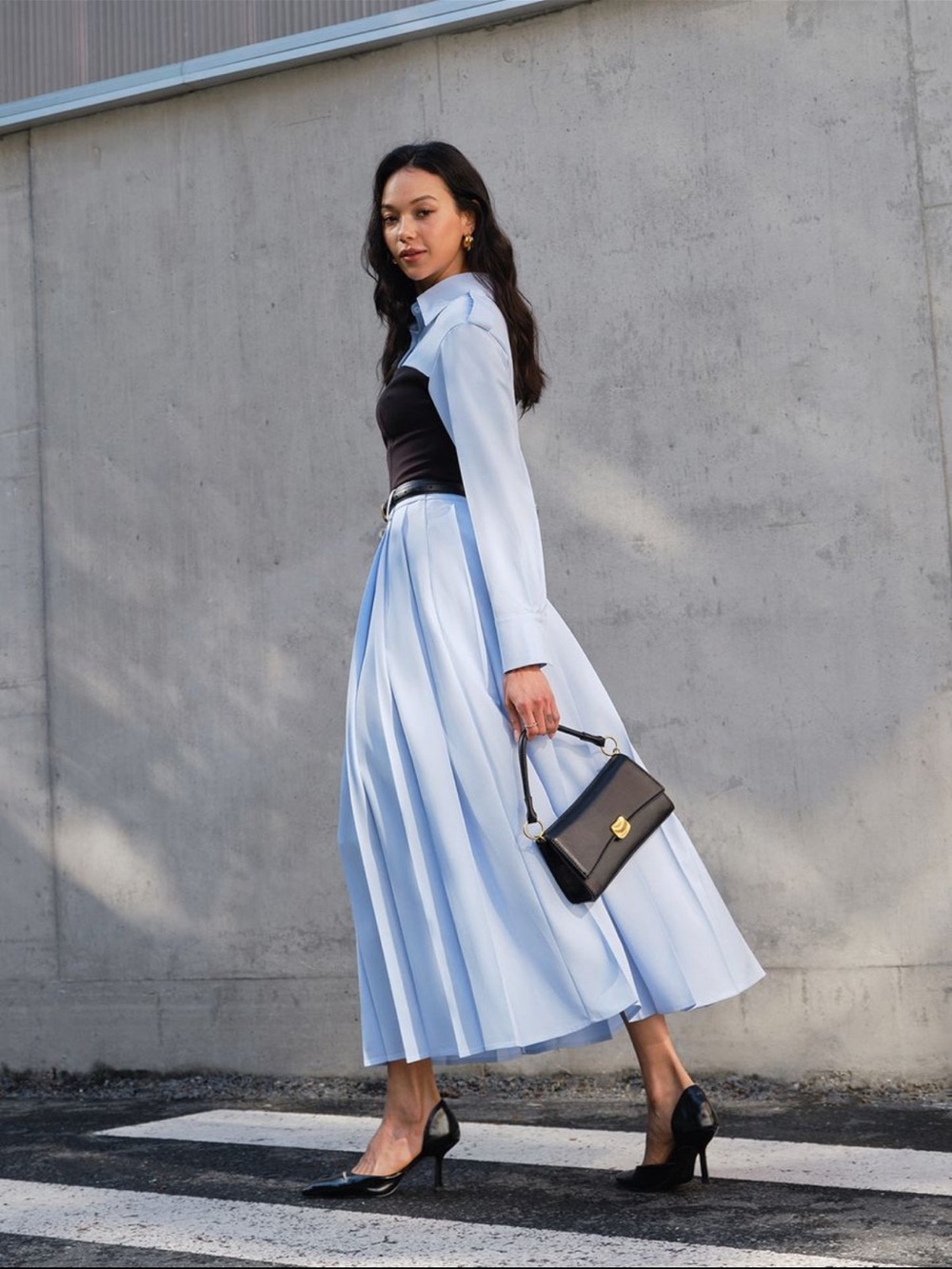 Light Blue Pleated Midi Skirt (no belt)